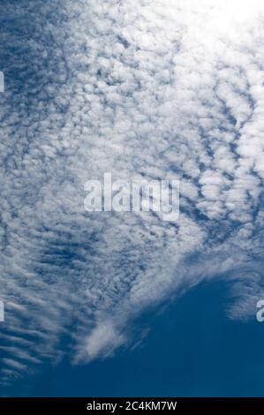 Dünne duftende Wolken am sonnigen Himmel Stockfoto