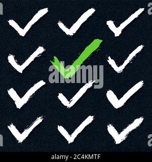 Satz von Häkchen handgezeichnete Schilder. Sammlung von Häkchen-Symbolen. Satz mit Akzeptieren-Symbolen. Überprüfen, ankreuzen, zustimmen, zustimmen, genehmigen, Form genehmigen. Stock Vektor