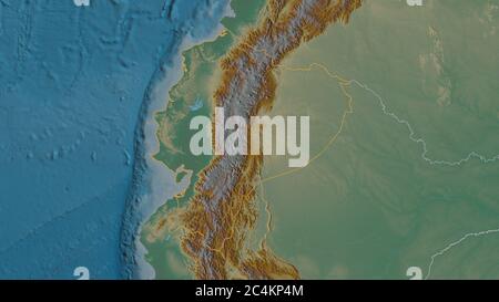 Umrissene Form der Region Ecuador. Topographische Reliefkarte mit Oberflächengewässern. 3D-Rendering Stockfoto