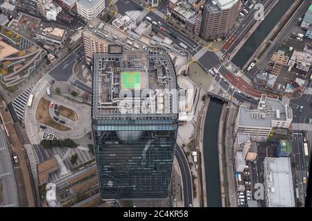 Stadtbild aus der 450. Etage - die Aussichtsplattform, auch bekannt als 'Tembo Gallery' des Tokyo Skytree Turms. Tokio, Japan. Stockfoto