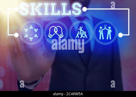 Handschriftliche Textfertigkeiten. Konzeptionelle Foto Fähigkeit, Aufgabe mit getriebenen Ergebnis innerhalb der gegebenen Zeit und Energie zu tragen Information digitale Technologie Netzwerk Stockfoto