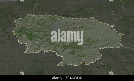 Zoomen Sie auf Île-de-France (Region Frankreich) skizziert. Schräge Perspektive. Satellitenbilder. 3D-Rendering Stockfoto