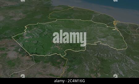 Zoom in Cuyuni-Mazaruni (Region Guyana) skizziert. Schräge Perspektive. Satellitenbilder. 3D-Rendering Stockfoto