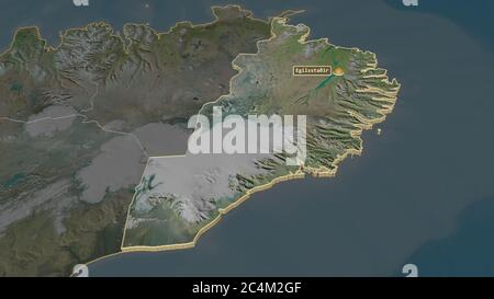 Zoom in Austurland (Region Island) extrudiert. Schräge Perspektive. Satellitenbilder. 3D-Rendering Stockfoto