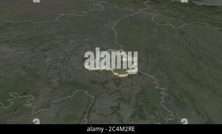 Zoom in auf National Capital Territory von Delhi (Union Territory von Indien) extruded. Schräge Perspektive. Satellitenbilder. 3D-Rendering Stockfoto