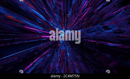 3D Rendering futuristischer Hintergrund mit blau und lila leuchtenden abstrakt Neonlichter Stockfoto