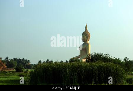 Ang Thong, Thailand. Februar 2010. Der Wat Muang Tempel, der heilige buddhistische Ort der Anbetung in der Provinz Ang Thong, liegt 120 km von Bangkok entfernt. Es ist die höchste Buddha-Statue im Königreich, mit einer Höhe von 92 Metern und einer Breite von 63 Metern. Kredit: Paul Lakatos/SOPA Images/ZUMA Wire/Alamy Live Nachrichten Stockfoto