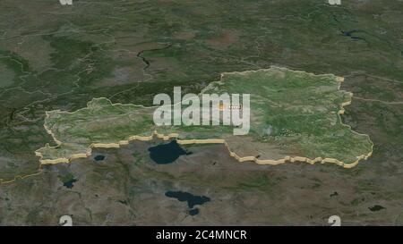 Zoom in Tuva (republik Russland) extrudiert. Schräge Perspektive. Satellitenbilder. 3D-Rendering Stockfoto