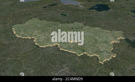 Zoom in Tver' (Region Russland) extrudiert. Schräge Perspektive. Satellitenbilder. 3D-Rendering Stockfoto