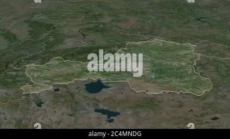 Zoom in Tuva (republik Russland) skizziert. Schräge Perspektive. Satellitenbilder. 3D-Rendering Stockfoto