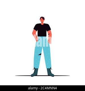 Junger Mann in lässigen trendigen Kleidung männlichen Cartoon-Charakter stehend Pose volle Länge Vektor Illustration Stock Vektor