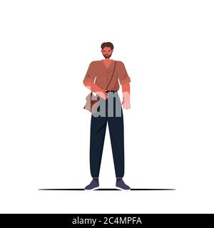 Junger Mann in lässigen trendigen Kleidung männlichen Cartoon-Charakter stehend Pose volle Länge Vektor Illustration Stock Vektor