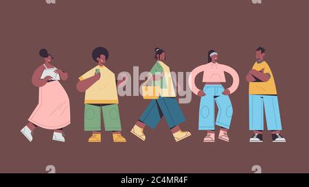 Set nette Menschen in lässigen trendigen Kleidung afroamerikanischen Männern Frauen stehen in verschiedenen Posen männlichen weiblichen Cartoon-Figuren Sammlung voller Länge horizontalen Vektor Illustration Stock Vektor