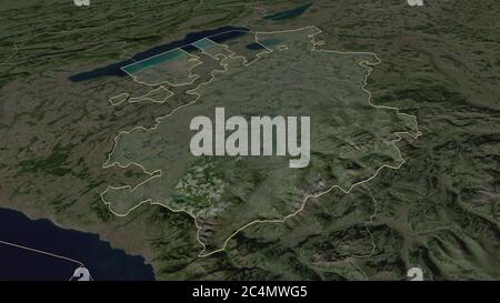 Zoom in Fribourg (Kanton Schweiz) skizziert. Schräge Perspektive. Satellitenbilder. 3D-Rendering Stockfoto