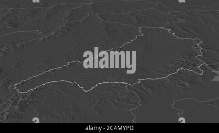 Zoom in auf Phrae (Provinz Thailand) skizziert. Schräge Perspektive. Karte mit bilevel Höhe mit Oberflächengewässern. 3D-Rendering Stockfoto