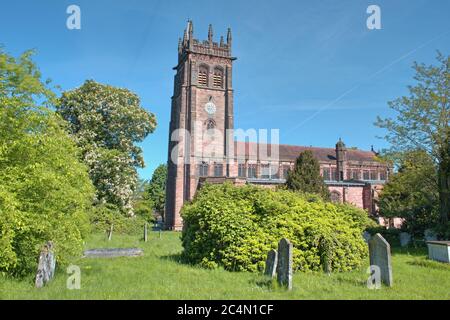 Der üppig grüne Kirchhof der Allerheiligen Kirche, Hertford, England, Großbritannien. Stockfoto