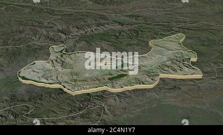 Zoom in auf Elazığ (Provinz Türkei) extrudiert. Schräge Perspektive. Satellitenbilder. 3D-Rendering Stockfoto