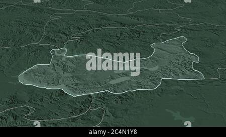Zoom in Elazığ (Provinz der Türkei) skizziert. Schräge Perspektive. Farbige und aufgeschüpfte Karte der Verwaltungseinheit mit Oberflächengewässern. 3D-RE Stockfoto