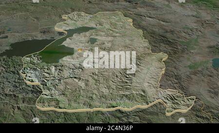 Zoom in auf Van (Provinz Türkei) extrudiert. Schräge Perspektive. Satellitenbilder. 3D-Rendering Stockfoto