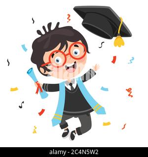 Cartoon Happy Kid In Graduation Kostüm Stock Vektor