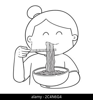 vektor-Set von Frau essen Nudel Stock Vektor