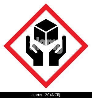 Vorsichtig behandeln, flaches Symbol mit roter Raute isoliert auf weißem Hintergrund. Zerbrechliches Paketsymbol. Beschriftung Vektordarstellung . Stock Vektor
