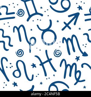 Zodiak nahtlose Textur. Handgezeichnete Horoskopelemente. Vektorgrafik Stock Vektor