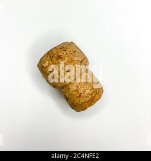 Sekt Champagner Holzkorken auf weißem Hintergrund Nahaufnahme Bild Stockfoto