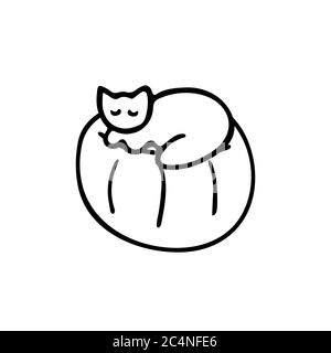 Nette Doodle Ikone Katze, die auf dem poof liegt. Ein handgezeichnetes Symbol für schlafende Haustiere Stock Vektor