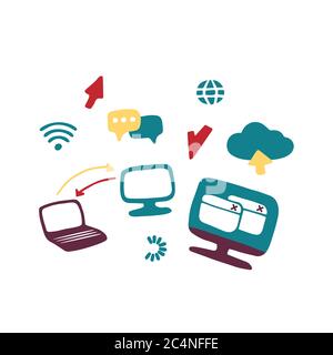 Internet- und Web-Symbole. Handgezeichnete Vektorkritzeln Stock Vektor