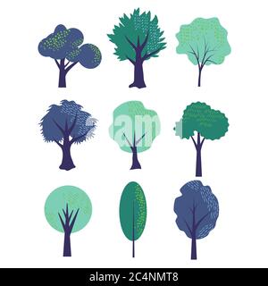 Einfache Bäume setzen Cartoon-Stil Stock Vektor