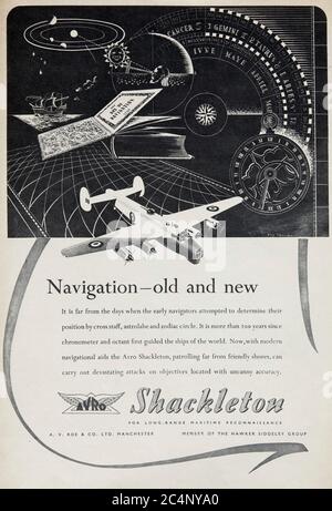 Vintage-Werbung für die britische Avro Shackleton Maritime Patrouille und Aufklärungsflugzeug. Stockfoto