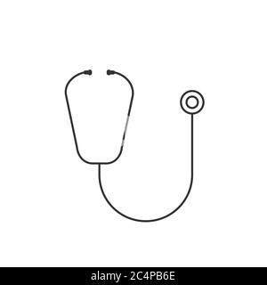 Einfaches Stethoskop-Liniensymbol auf weißem Hintergrund. Dünner schwarzer Umriss. Kardiologie und Pneumologie Konzept. Medizinisches Diagnosetool für Herz und Lunge. Stock Vektor