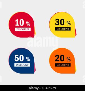 Symbole für Preisnachlässe. Preisschilder für Sonderangebote. 10, 20, 30 und 50 Prozent Rabatt auf Reduktionssymbole . Stock Vektor