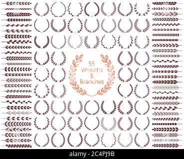 55 Kränze und Äste gesetzt. Vektorgrafik. Kränzenkollektion. Stock Vektor
