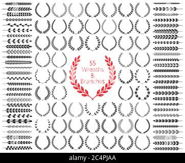 55 Kränze und Äste gesetzt. Vektorgrafik. Kränzenkollektion. Stock Vektor