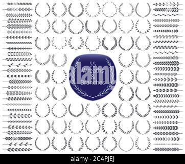 55 Kränze und Äste gesetzt. Vektorgrafik. Laurel Kränze Sammlung. Stock Vektor