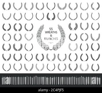 55 Kränze und Äste gesetzt. Vektorgrafik. Kränzenkollektion Stock Vektor