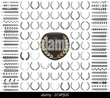 Set mit 55 Kränzen und Ästen. Vektorgrafik. Laurel Kränze Sammlung. Stock Vektor