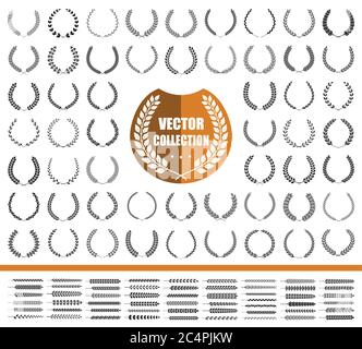 55 Kränze und Äste gesetzt. Vektorgrafik. Laurel Kränze Sammlung. Stock Vektor