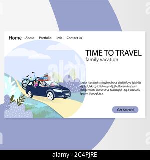Zeit für Familienreisen. Landing Page des Reisebüros. Vector Webseite Auto mit Gepäck, Reise Transport aktive Illustration Stock Vektor