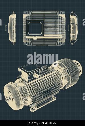 Stilisierte Elektromotor Zeichnungen Vektor-Illustration Stock Vektor