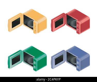 Vektor-Set von Farbe und stilvoll geöffnet Mikrowellen Stock Vektor