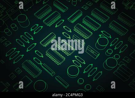 Stilisierte Vektordarstellung einer Leiterplatte mit Transistoren und Mikroelektronik auf ihr Stock Vektor