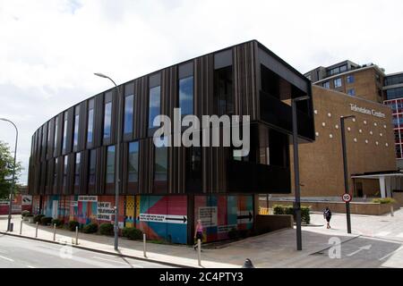 BBC Television Center, ehemaliger Hauptsitz von BBC Television, Wood Lane White City, Shepherd's Bush London, Großbritannien Stockfoto