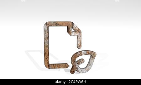 RECYCLING-PAPIER durch 3D-Illustration einer glänzenden Metallskulptur an einer Wand mit hellem Hintergrund. Konzept und Abfall Stockfoto
