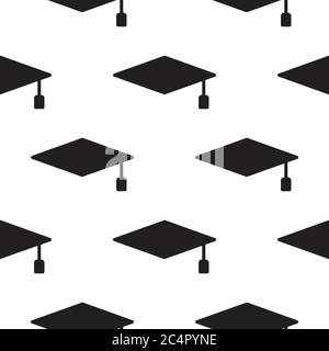 Graduierung Kappe Nahtloses Muster Hintergrund-Symbol. Beenden Bildung Hut Zeichen Symbol Muster. Vektordarstellung auf weißem Hintergrund isoliert Stock Vektor