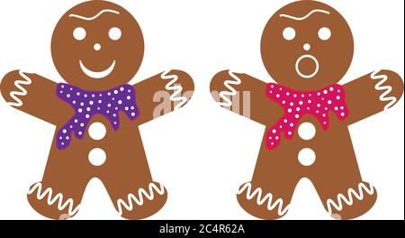 Lebkuchen Mann Gruppe - isolierte Vektor-Illustration auf weißem Hintergrund. Stock Vektor