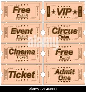 Illustration eines Sets von Vintage Tickets mit verschiedenen Objekten Stock Vektor