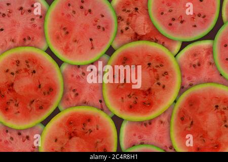 Wassermelone mit großen roten Scheiben Textur Stockfoto
